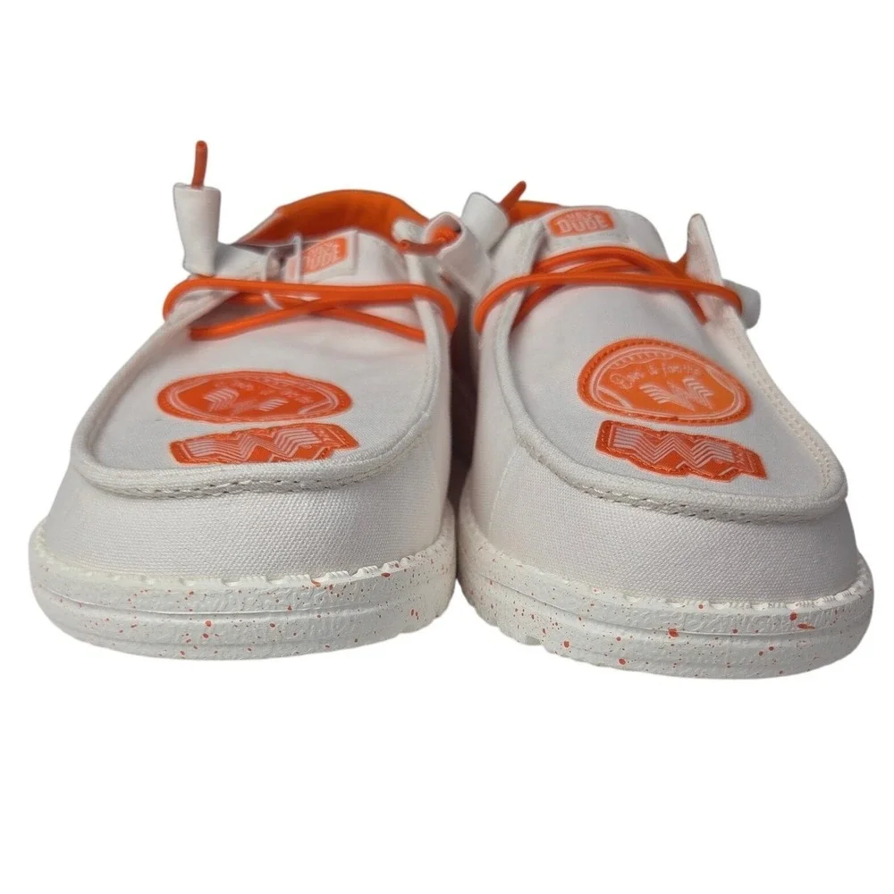 Hey Dude Wendy Whataburger Shoes Women 7 White Orange Slip On Canvas Loafers NEW